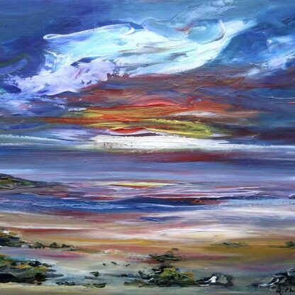 An original seascape painting with a dramatic sunset. Check out our large selection of art for your home or office